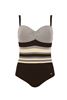 Picture of PLUS SIZE BROWN SWIM SUIT CREAM STRIPED BODICE